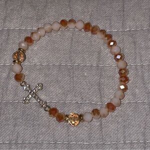 Colorful Brown earth toned Cross Charm Beaded Bracelet